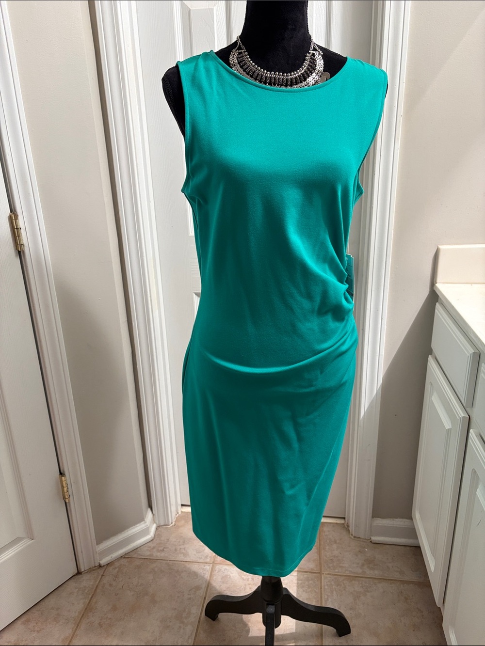Kenneth Cole Teal Sleeveless Sheath Midi Dress